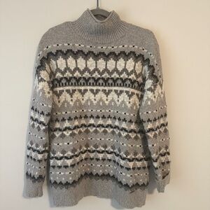 Abercrombie Gray Faire Isle Patterned Mock Turtleneck Sweater Small